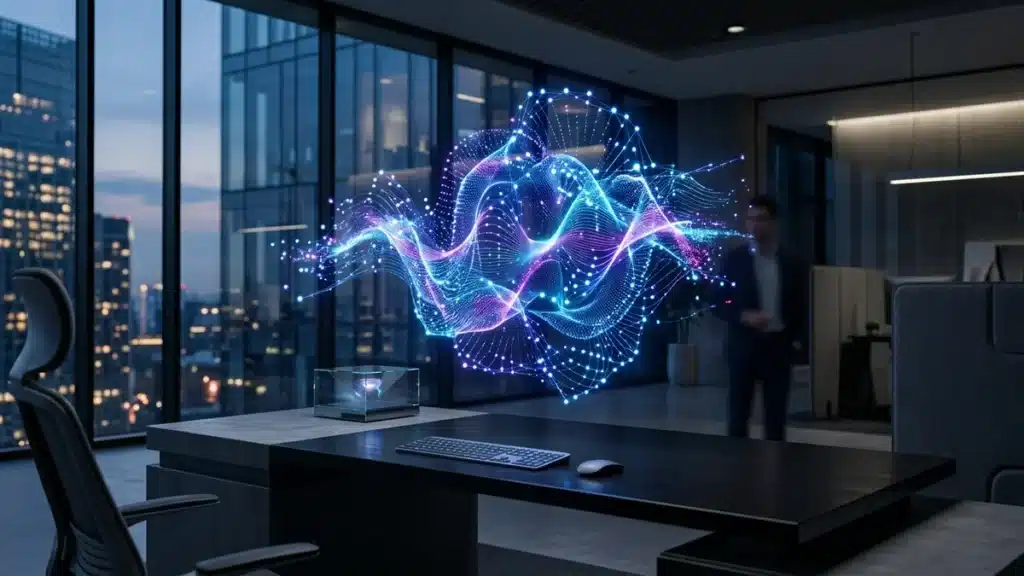 AI virtual assistant automating business workflows on a digital interface
